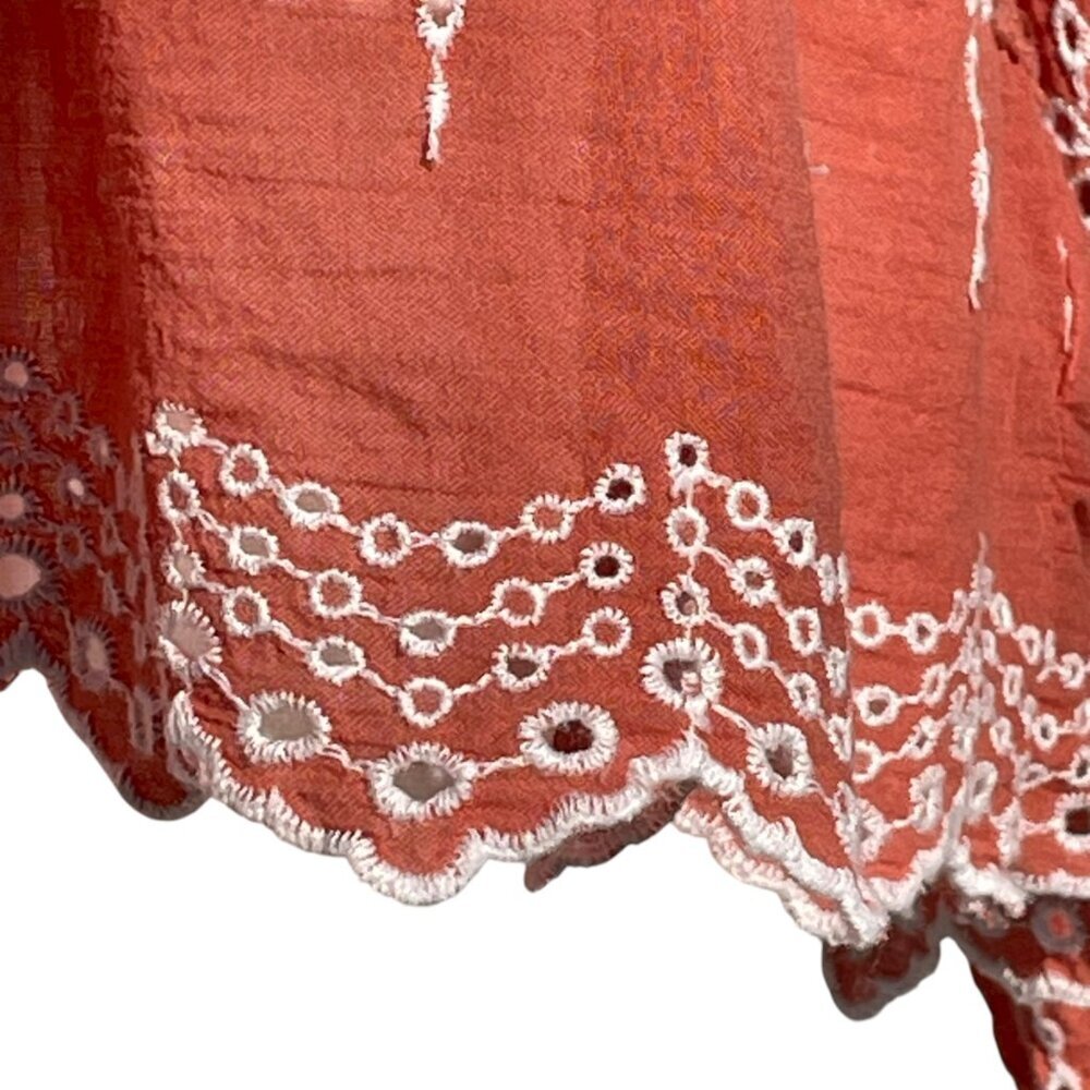 American Eagle Rust Embroidered Babydoll Peasant Blouse Balloon Sleeve M - Picture 7 of 12